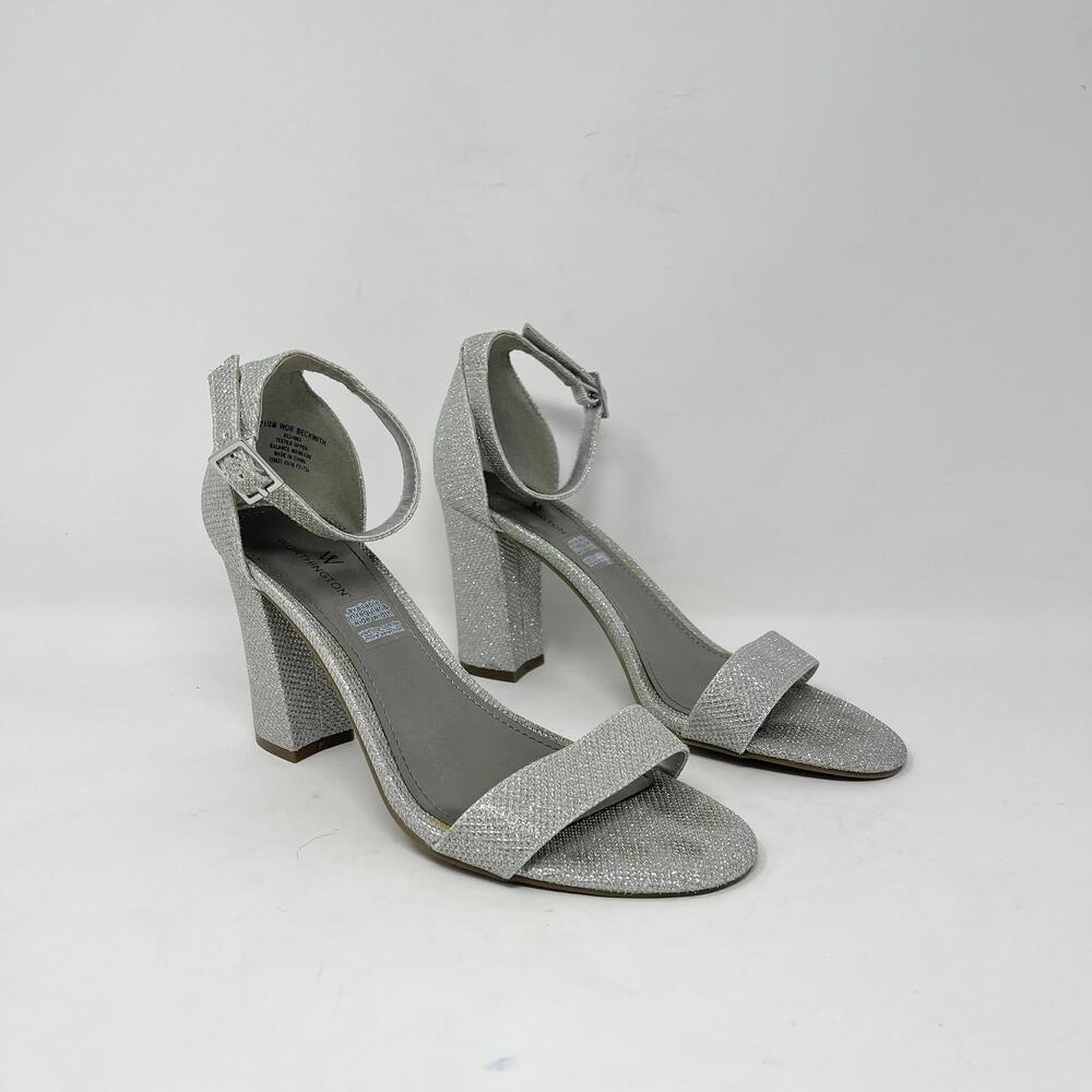 Worthington Beckwith Ankle Strap 3.5” Heel Womens 7.5M Silver Shimmer Prom HOCO